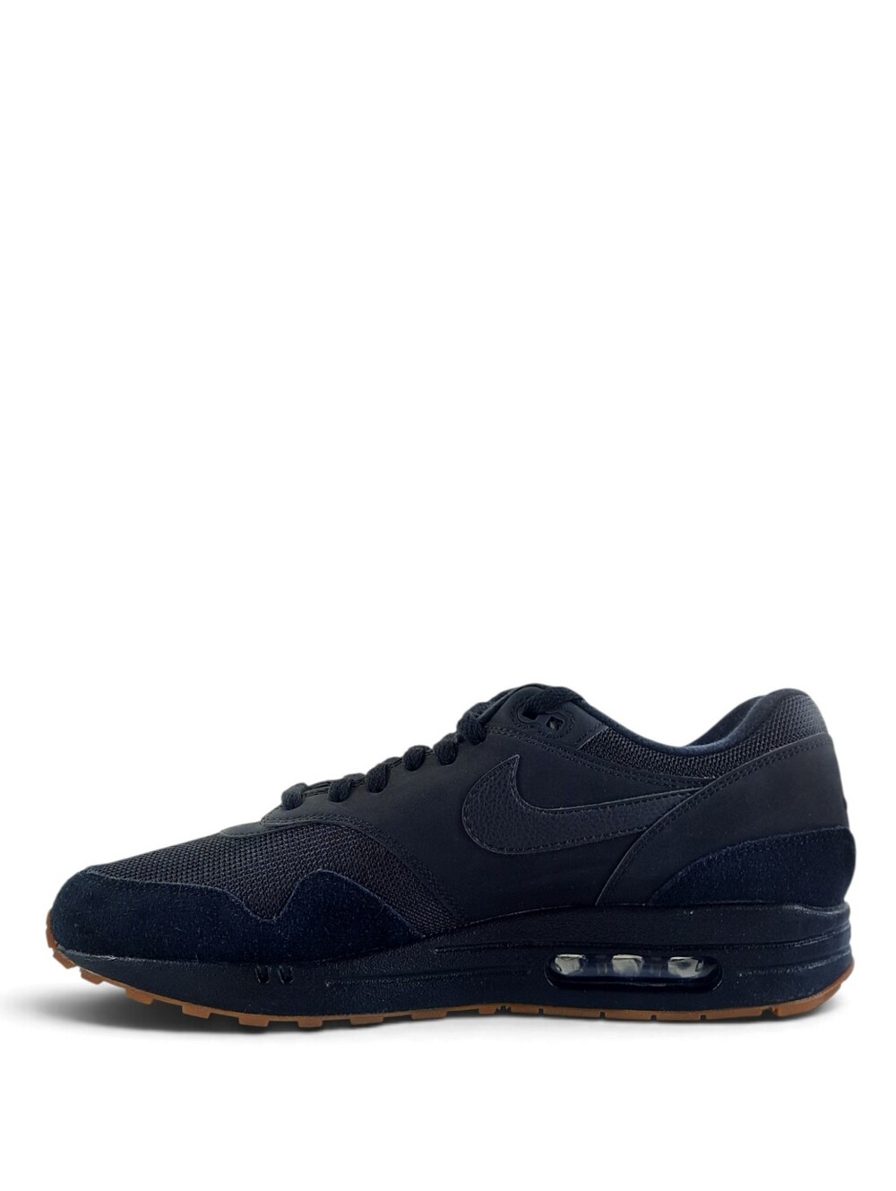 NIKE Air Max 1 Black Gum Sneakers Suede Leather Retro Monochome Sleek Mens 11.5
